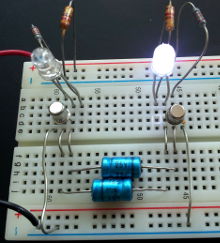 My first solderless multivibrator circuit