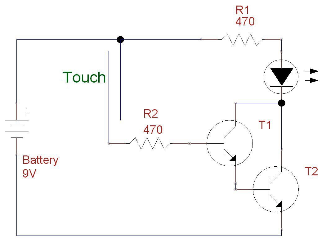 Darlington transistor touch switch circuit